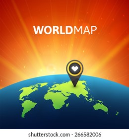 World map vector illustration, infographic design template, planet earth in space with sun