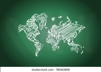 World map vector illustration,  scribble sketch of world map. Drawing of map on blackboard.