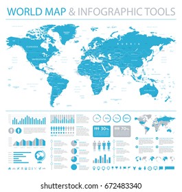 World Map Vector Info Graphics. High detailed illustration of worldmap