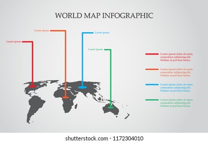 World Map Vector, InfoGraphic Concept, Flat Earth Map For Website, Annual Report, World Map Illustration, Vector Illustration