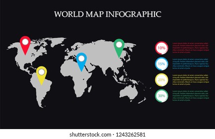 World Map Vector, InfoGraphic Concept, Flat Earth Map For Website, Annual Report, World Map Illustration, Vector Illustration