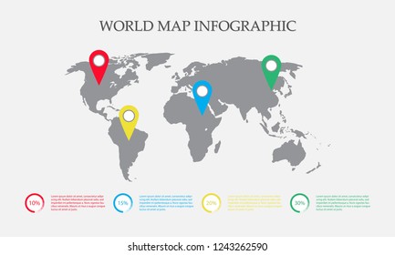 World Map Vector, InfoGraphic Concept, Flat Earth Map For Website, Annual Report, World Map Illustration, Vector Illustration