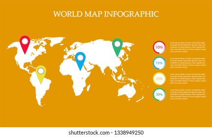 World Map Vector, InfoGraphic Concept, Flat Earth Map For Website, Annual Report, EPS10, Vector Illustration