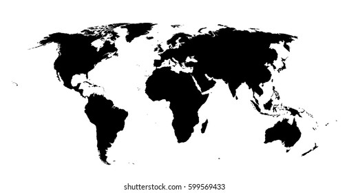 World map vector. Isolated high quality map of the world. Black world map isolated on white. 