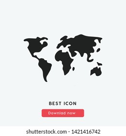 World map vector, isolated on white background. Flat Earth, gray map template for web site pattern, anual report, inphographics. Globe similar worldmap icon. Travel worldwide, map silhouette.