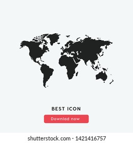 World map vector, isolated on white background. Flat Earth, gray map template for web site pattern, anual report, inphographics. Globe similar worldmap icon. Travel worldwide, map silhouette.