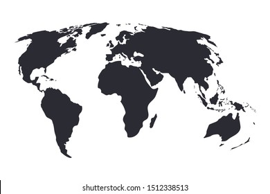 World map vector, isolated on white background. Flat Earth, gray map template for web site pattern, anual report, inphographics. Globe similar worldmap icon. Travel worldwide, map silhouette backdrop.