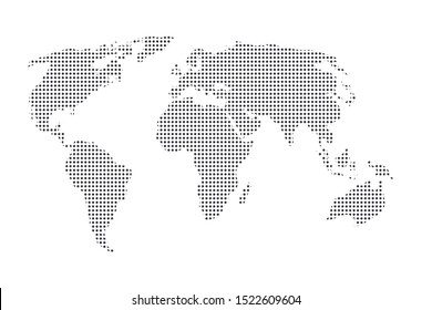 World map vector, isolated on white background. Gray dot map template for web site pattern, anual report, inphographics. Globe similar worldmap icon. Travel worldwide, map silhouette backdrop.