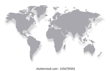 World map vector, isolated on white background. Flat Earth, gray map template for web site pattern, anual report, inphographics. Globe similar worldmap icon. Travel worldwide, map silhouette backdrop.