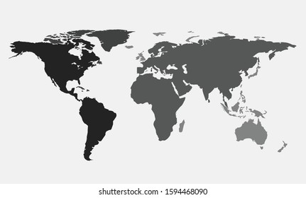 World map vector, isolated on white background. Flat Earth, darker map template for web site pattern, annual report, info graphics. Globe similar world map icon.
