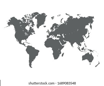 World map vector, isolated on white background. Flat Earth, gray map template for web site pattern, anual report, inphographics. Globe similar worldmap icon. Travel worldwide, map silhouette backdrop.