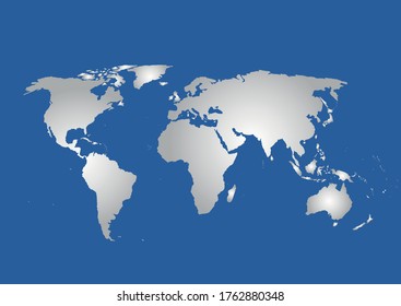 World map vector, isolated on blue background. Flat Earth, map template for website pattern, annual report, infographics. Travel worldwide, map silhouette backdrop.