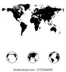 World map vector isolated on white background. Flat Earth globe vector. World map vector illustrations, Globe similar world map icon. Map silhouette for template, business,