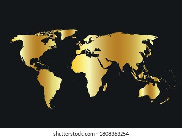 World Map Vector, Isolated On Black Background. Flat  Gradient Earth, Map Template For Website Pattern, Annual Report, Infographics. Travel Worldwide, Map Silhouette Backdrop.