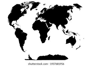 World map vector isolated on white background. Flat Earth, black map template for website template, infographic design. Realistic world map.Travel around the world, map, silhouette, background.