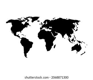 World map vector, isolated on white background. Flat Earth, map template for website pattern, annual report, infographics. Travel worldwide, map silhouette backdrop