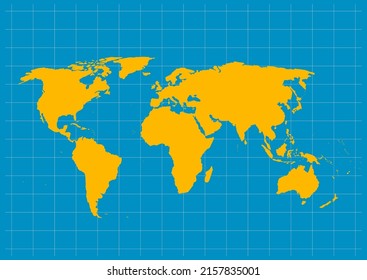 World map vector, isolated on blue background. Flat Earth, map template for website pattern, annual report, infographics. Travel worldwide, map silhouette backdrop.