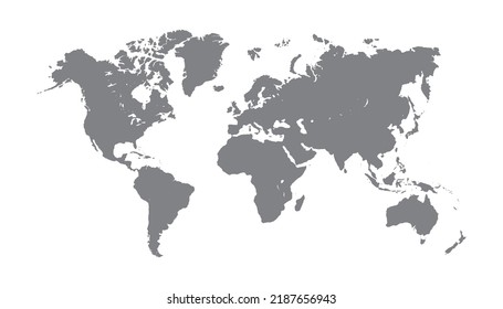 world map vector, isolated on a white background. Flat earth, gray map template for website patterns, annual reports, infographics. Globe similar worldmap icon. Travel around the world, map silhouette