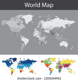 World map vector, isolated on white background. Flat Earth, gray map template for web site pattern, anual report, inphographics. Globe similar worldmap icon. Travel worldwide, map silhouette backdrop.