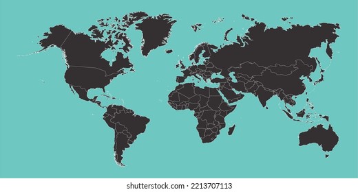 World map vector, isolated on white background. Flat Earth, gray map template for web site pattern, anual report, inphographics. Globe similar worldmap icon. Travel worldwide, map silhouette backdrop.