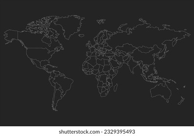 World map vector, isolated on black background. Flat Earth, gray map template for web site pattern, anual report, inphographics. Globe similar worldmap icon