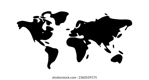 World map vector, isolated on white background. Flat Earth silhouette map template. Globe similar worldmap icon. Travel worldwide, map silhouette backdrop.