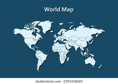 Vector de mapa mundial aislado en fondo azul oscuro. Ilustración vectorial.