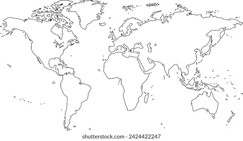 Weltkarte, Vektorgrafik einzeln auf weißem Hintergrund. Flat Earth, graue Kartenvorlage für Webseitenmuster, Jahresbericht, Infografien. Ähnliches Weltkarte-Symbol weltweit. Reisen Sie weltweit, Kartensilhouette-Hintergrund.