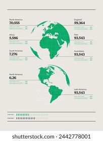 World map vector, isolated on bright background. Flat Earth, green map template for web site, anual report, inphographics. Globe similar worldmap icon. Business infographic