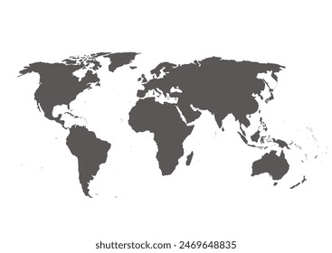 World map vector, isolated on white background. Flat Earth, map template for website pattern, annual report, infographics. Travel worldwide, map silhouette.