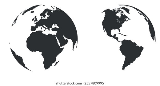 World map vector, isolated on white background. Flat Earth, grey map template for web site, anual report, inphographics. Globe similar worldmap icon. Travel worldwide, map silhouette backdrop.