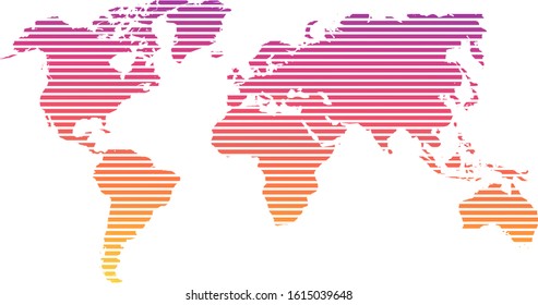 World map vector, line stylized design vibrant color gradient isolated on white background. Flat Earth, gray map template for web site pattern Travel worldwide, map silhouette backdrop.