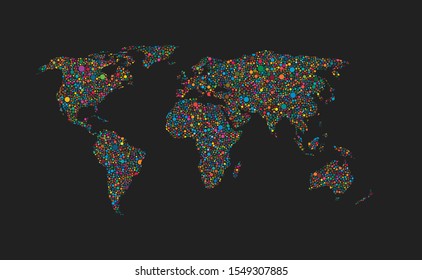 World map vector made creative dots, points isolated on background. Flat Earth template for pattern, report, inphographic, banner, backdrop. World map templates, patterns. Global worldwide travel trip