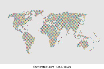 World map vector made creative dots, points isolated on background. Flat Earth template for pattern, report, inphographic, banner, backdrop. World map templates, patterns. Global worldwide travel trip