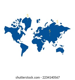 world map vector and money sign
