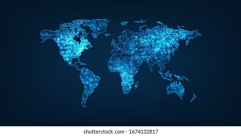 world map vector on dark blue color background.