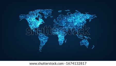 world map vector on dark blue color background.