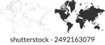 World map vector in outline and flat style isolated on white. Globe world map for business purpose.