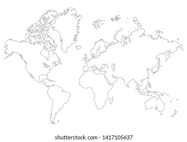 Detailed Bw Outline Map World Stock Illustration 6715693 | Shutterstock