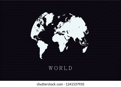 World map vector, pictograph of globe  or earth icon. Flat simple with white color on hexagon background - Vector Illustration eps 10 