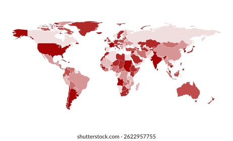Vetor do mapa do mundo com vermelho isolado no fundo branco. Mapa de mundo moderno do vetor cinza. Ilustração de vetor de mapa de silhueta.