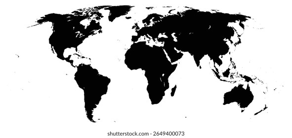 World map vector silhouette, isolated on white background. Ideal for posters, presentations, infographics, business layouts, and educational purposes.