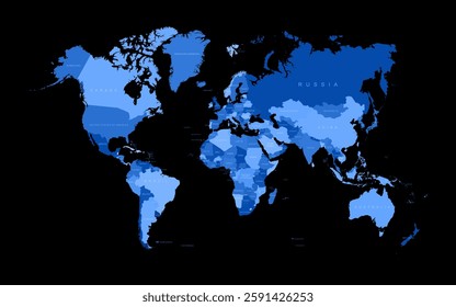 World map vector states border geography continent global business travel flat graphic earth globe planet worldwide black background