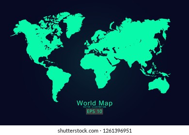 World map vector template with blue color gradient isolated on dark background - Vector illustration eps 10
