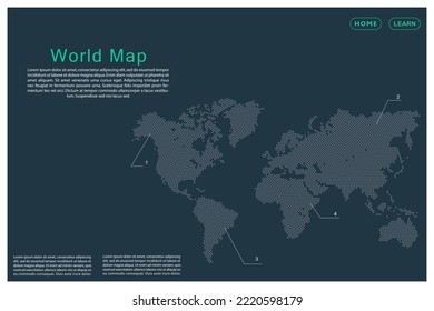 World map vector template with Grey dots, grid, grunge, halftone style isolated on green background for education, infographic, design, website, banner - Vector illustration eps 10