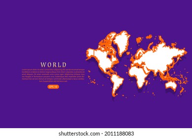 World map - World map vector template with isometric style including shadow, white and orange color on purple background - Vector illustration eps 10