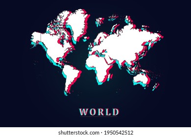 World Map - World map vector template with Unique Design Abstract Digital Glitch and 3d  including blue, red and white color isolated on dark background - Vector illustration eps 10