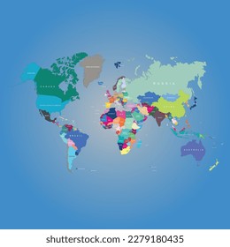 Vector de mapa mundial con fondo de agua y nombre de país diferente