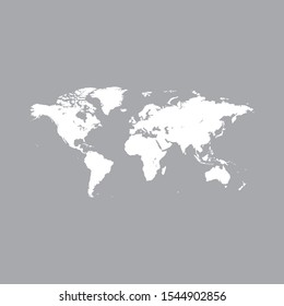 World map vector in white color isolated on gray background