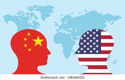 World map vector.America and China fighting concept